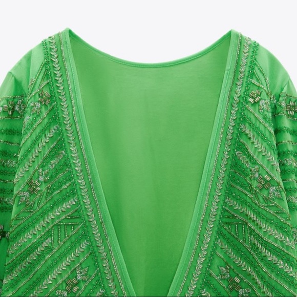 ZARA Beaded Mini Tunic Dress Green BNWT - Picture 2 of 4